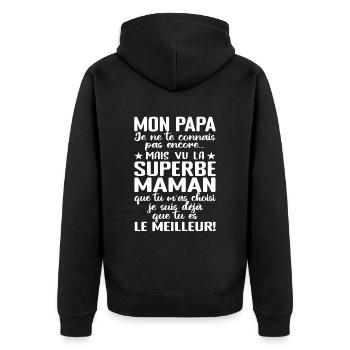 Annonce grossesse Cadeau Futur Papa Future Maman - Veste à capuche bio Premium Unisexe - noir - Dos - Nico (187cm)