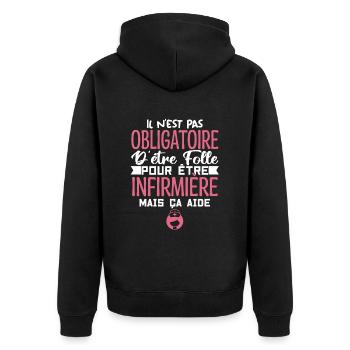 Folle et Infirmière Humour | Infirmière Cadeau - Veste à capuche bio Premium Unisexe - noir - Dos - Nico (187cm)