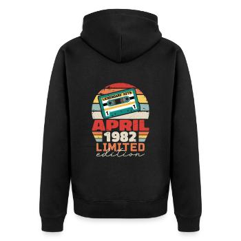 April 1982 Vintage Jubiläum Retro Geschenk, 1982 - Unisex Premium Bio Zip Hoodie - Schwarz - Hinten - Nico (187cm)