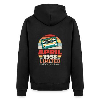 April 1958 Vintage Jubiläum Retro Geschenk, 1958 - Unisex Premium Bio Zip Hoodie - Schwarz - Hinten - Nico (187cm)