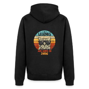 Die Legenden wurden 1986 geboren Jubiläumsgeschenk - Unisex Premium Bio Zip Hoodie - Schwarz - Hinten - Nico (187cm)