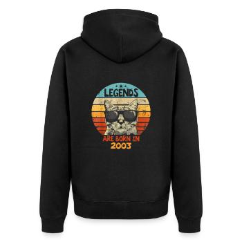 Die Legenden wurden 2003 geboren Jubiläumsgeschenk - Unisex Premium Bio Zip Hoodie - Schwarz - Hinten - Nico (187cm)