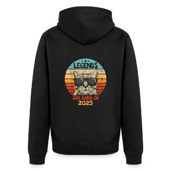 Die Legenden wurden im Jahr 2025 geboren Jubiläumsgeschenk - Unisex Premium Bio Zip Hoodie - Schwarz - Hinten - Nico (187cm)