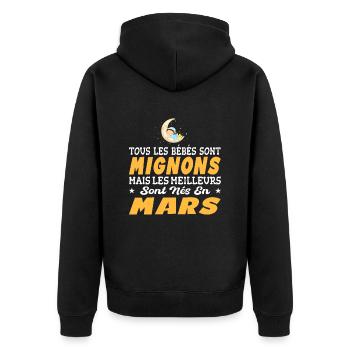Naissance Cadeau Baby Bébé né en Mars Fille Garçon - Veste à capuche bio Premium Unisexe - noir - Dos - Nico (187cm)