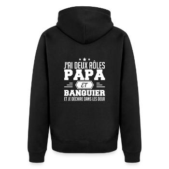 Papa Et Banquier | Cadeau Papa Banquier - Veste à capuche bio Premium Unisexe - noir - Dos - Nico (187cm)