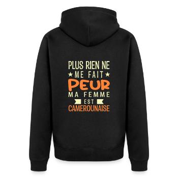 PlusRien ne me fait peur ma femme est Camerounaise - Veste à capuche bio Premium Unisexe - noir - Dos - Nico (187cm)