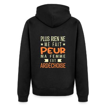 Plus Rien ne me fait peur ma femme est Ardéchoise - Veste à capuche bio Premium Unisexe - noir - Dos - Nico (187cm)