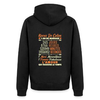 1 an de Mariage | Noces De Coton - Veste à capuche bio Premium Unisexe - noir - Dos - Nico (187cm)