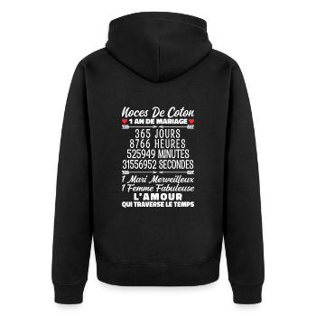 Noces De Coton 1 An De Mariage - Veste à capuche bio Premium Unisexe - noir - Dos - Nico (187cm)