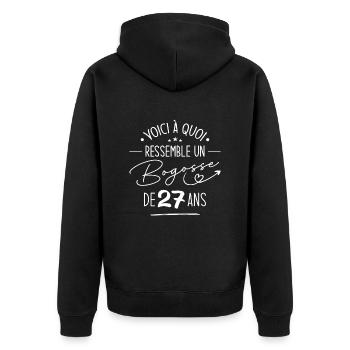 Bogosse 27 ans Cadeau Humour Anniversaire 27 ans - Veste à capuche bio Premium Unisexe - noir - Dos - Nico (187cm)
