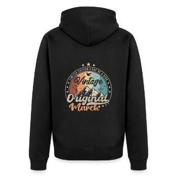 Born in March Geburtstagsgeschenk - Unisex Premium Bio Zip Hoodie - Schwarz - Hinten - Nico (187cm)
