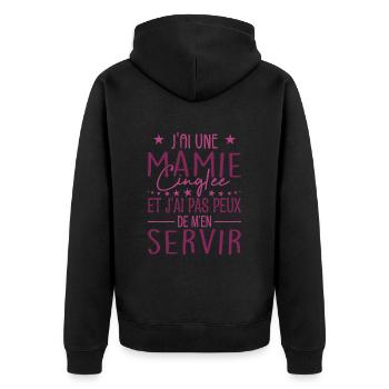 J'ai Une Mamie Cinglée et Je Peux M'en Servir - Veste à capuche bio Premium Unisexe - noir - Dos - Nico (187cm)