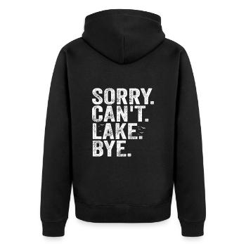 Tut mir leid, dass ich mich nicht verabschieden kann - Unisex Premium Bio Zip Hoodie - Schwarz - Hinten - Nico (187cm)