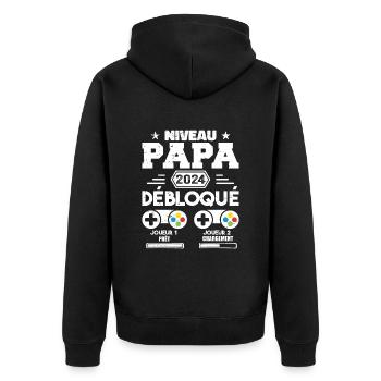 Niveau Papa Débloqué Futur Père 2024 Papa Cadeau - Veste à capuche bio Premium Unisexe - noir - Dos - Nico (187cm)