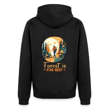 Waldcamping Urlaub in den Bergen - Unisex Premium Bio Zip Hoodie - Schwarz - Hinten - Nico (187cm)