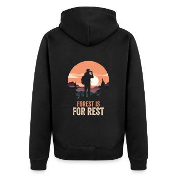 Waldcamping Urlaub in den Bergen - Unisex Premium Bio Zip Hoodie - Schwarz - Hinten - Nico (187cm)