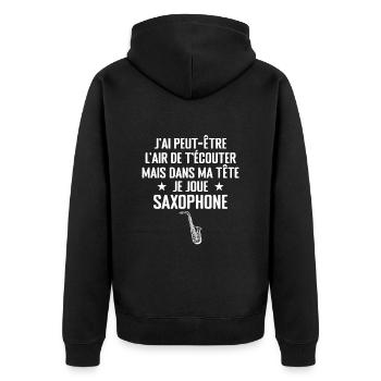 Dans Ma Tête Je Joue Du Saxophone musicien Drôle - Veste à capuche bio Premium Unisexe - noir - Dos - Nico (187cm)