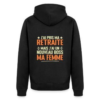 Homme Retrait et Ma Femme Nouveau Patron Humour - Veste à capuche bio Premium Unisexe - noir - Dos - Nico (187cm)