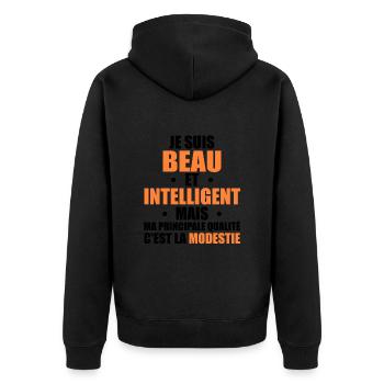 Je Suis Beau et Intelligent Mais ma Principale... - Veste à capuche bio Premium Unisexe - noir - Dos - Nico (187cm)