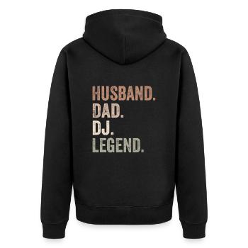 Ehemann Papa DJ Legend - Ehemann - Unisex Premium Bio Zip Hoodie - Schwarz - Hinten - Nico (187cm)