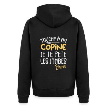 Touche a ma Copine je te pète les jambes Humour - Veste à capuche bio Premium Unisexe - noir - Dos - Nico (187cm)