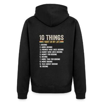 10 Dinge, die ich in meinem Leben will Boxen und noch mehr Boxen - Unisex Premium Bio Zip Hoodie - Schwarz - Hinten - Nico (187cm)