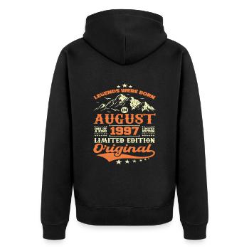 Août 1997 Anniversaire légendes 1997 Août - Veste à capuche bio Premium Unisexe - noir - Dos - Nico (187cm)