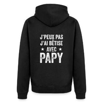 Je Peux Pas J'ai Bêtise Avec Papy Cadeau - Veste à capuche bio Premium Unisexe - noir - Dos - Nico (187cm)