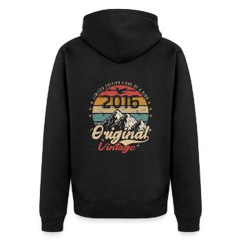 Original Vintage 2016 Limitierte Auflage 2016 - Unisex Premium Bio Zip Hoodie - Schwarz - Hinten - Nico (187cm)