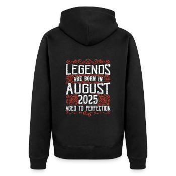 2025 Août Vintage Anniversaire Rétro Août 2025 - Veste à capuche bio Premium Unisexe - noir - Dos - Nico (187cm)
