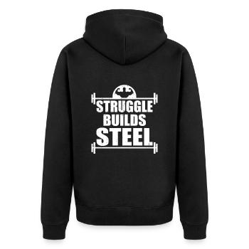 Struggle Builds Steel Motivational & Inspirational - Unisex Premium Organic Zip Hoodie - black - Back - Nico (187cm)