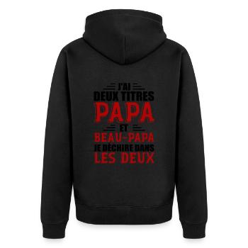 J'ai Deux Titres Papa et Beau Papa Cadeau - Veste à capuche bio Premium Unisexe - noir - Dos - Nico (187cm)