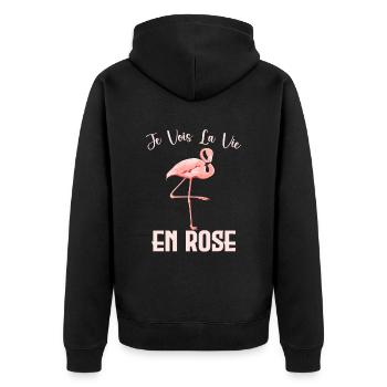 Flamand Rose - Vie En Rose - Veste à capuche bio Premium Unisexe - noir - Dos - Nico (187cm)