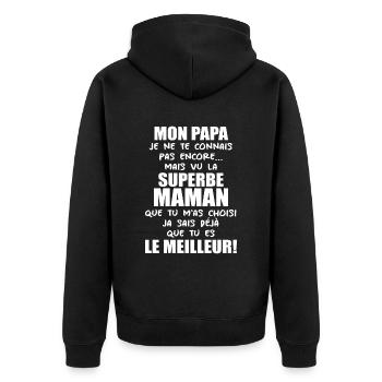 Annonce grossesse Cadeau Futur Papa Future Maman - Veste à capuche bio Premium Unisexe - noir - Dos - Nico (187cm)