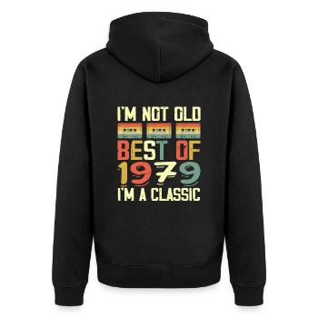 1979 I'm Not Old I'm Classic Vintage 1979 Geburtstag - Unisex Premium Bio Zip Hoodie - Schwarz - Hinten - Nico (187cm)