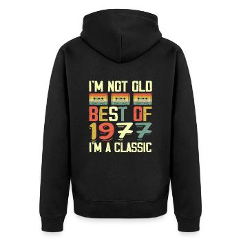 1977 I'm Not Old I'm Classic Vintage 1977 Geburtstag - Unisex Premium Bio Zip Hoodie - Schwarz - Hinten - Nico (187cm)