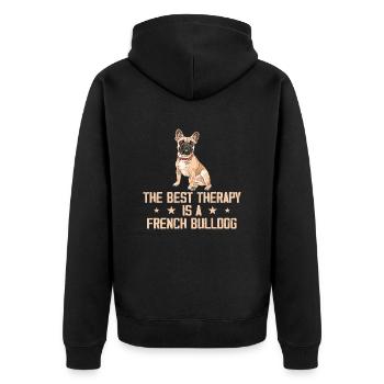The Best Therapy Is French Bulldog Dog Lover - Unisex Premium Organic Zip Hoodie - black - Back - Nico (187cm)
