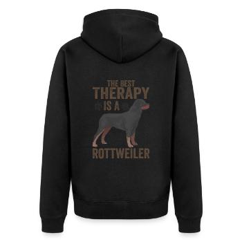 The Best Therapy Is A Rottweiler Funny Dog Lovers - Unisex Premium Organic Zip Hoodie - black - Back - Nico (187cm)
