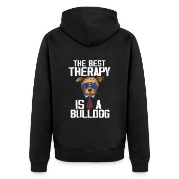 The Best Therapy Is Bulldog Dog Lover Bulldog Dog - Unisex Premium Organic Zip Hoodie - black - Back - Nico (187cm)
