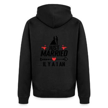 Baumwolle Hochzeitsgeschenk Hochzeitstag 1 Jahr - Unisex Premium Bio Zip Hoodie - Schwarz - Hinten - Nico (187cm)