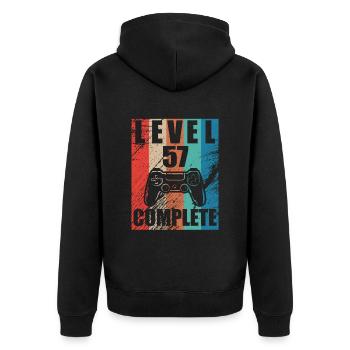 Level 57 abgeschlossen - Unisex Premium Bio Zip Hoodie - Schwarz - Hinten - Nico (187cm)