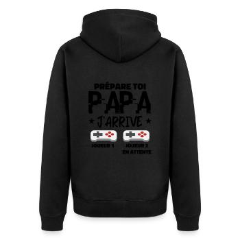 Prépare Toi Papa J'arrive Annonce Grossesse Papa - Veste à capuche bio Premium Unisexe - noir - Dos - Nico (187cm)