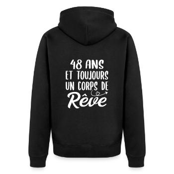 48 ans et toujours un corps de rêve - Cadeau 48ans - Veste à capuche bio Premium Unisexe - noir - Dos - Nico (187cm)