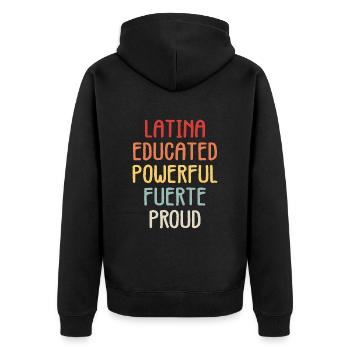 Latina Educated Powerful Fuerte Proud Feminist - Veste à capuche bio Premium Unisexe - noir - Dos - Nico (187cm)