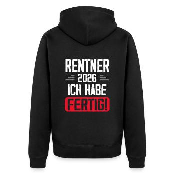 Rentner 2026 Ruhestand Geschenk - Unisex Premium Bio Zip Hoodie - Schwarz - Hinten - Nico (187cm)