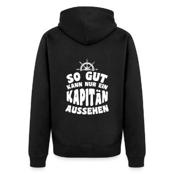 So gut kann nur ein Kapitän aussehen - Unisex Premium Bio Zip Hoodie - Schwarz - Hinten - Nico (187cm)