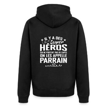 Parrain Super Héros Cadeau Humour Parrain - Veste à capuche bio Premium Unisexe - noir - Dos - Nico (187cm)