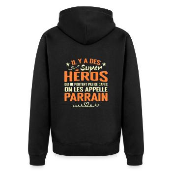 Parrain Super Héros Cadeau Humour Parrain - Veste à capuche bio Premium Unisexe - noir - Dos - Nico (187cm)