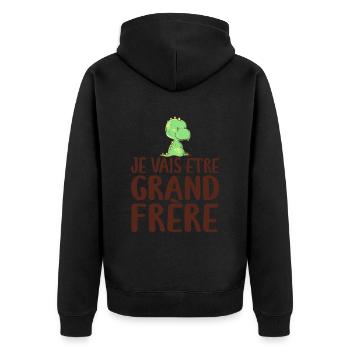 Je Vais être Grand Frère - Annonce Grand Frère - Veste à capuche bio Premium Unisexe - noir - Dos - Nico (187cm)