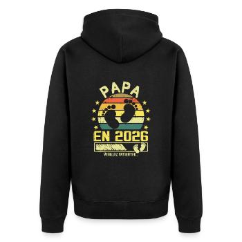 Papa en 2026 Veuillez Patienter Cadeau Futur Père - Veste à capuche bio Premium Unisexe - noir - Dos - Nico (187cm)